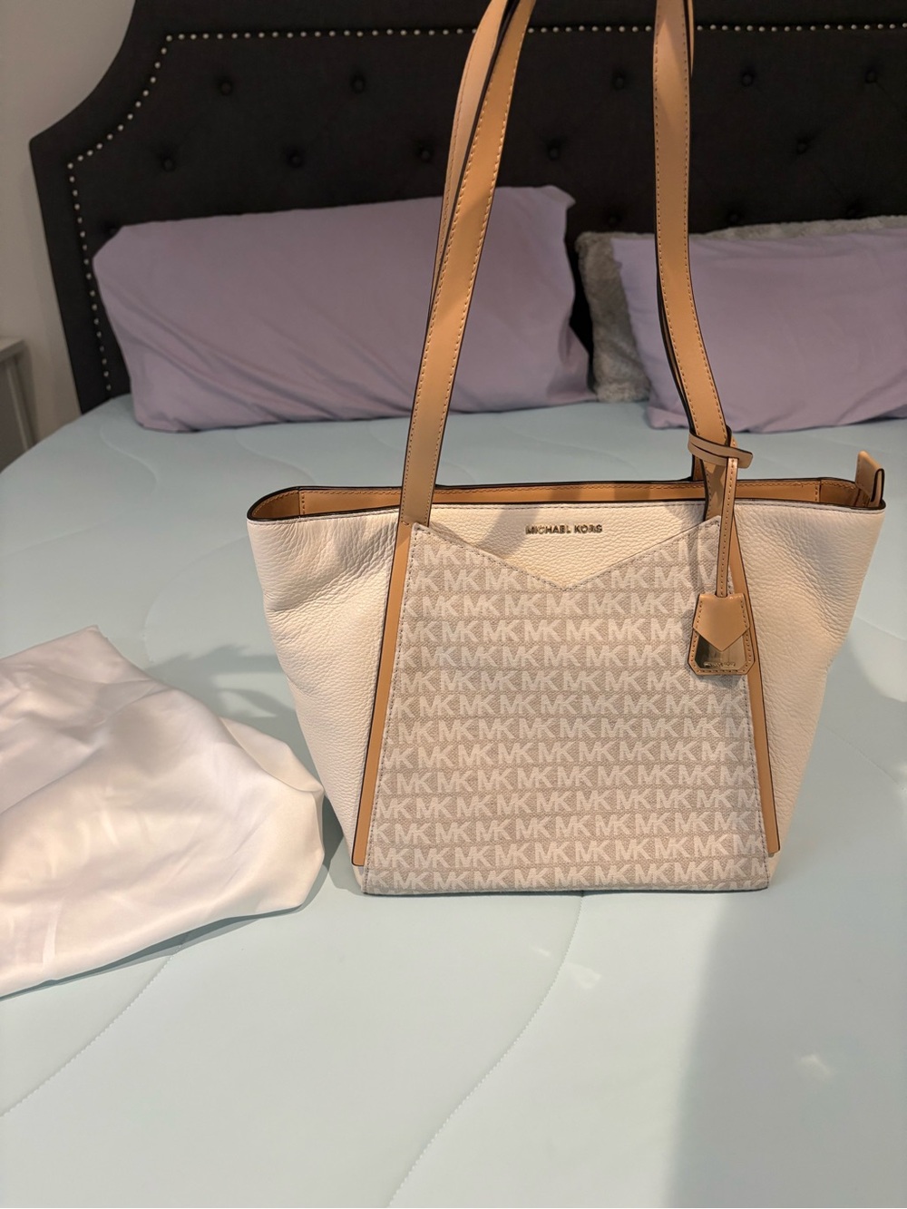 Michael Kors Cream and Tan MK Signature Tote